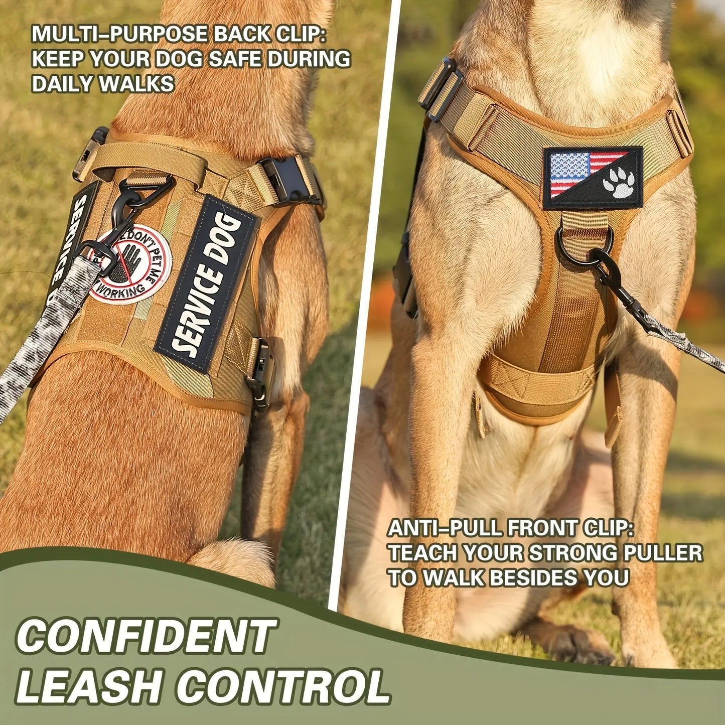 Tactical Pet Service Dog Harness Vest Adjustable Reflective Dog Harness Metal Buckle Hiking Training