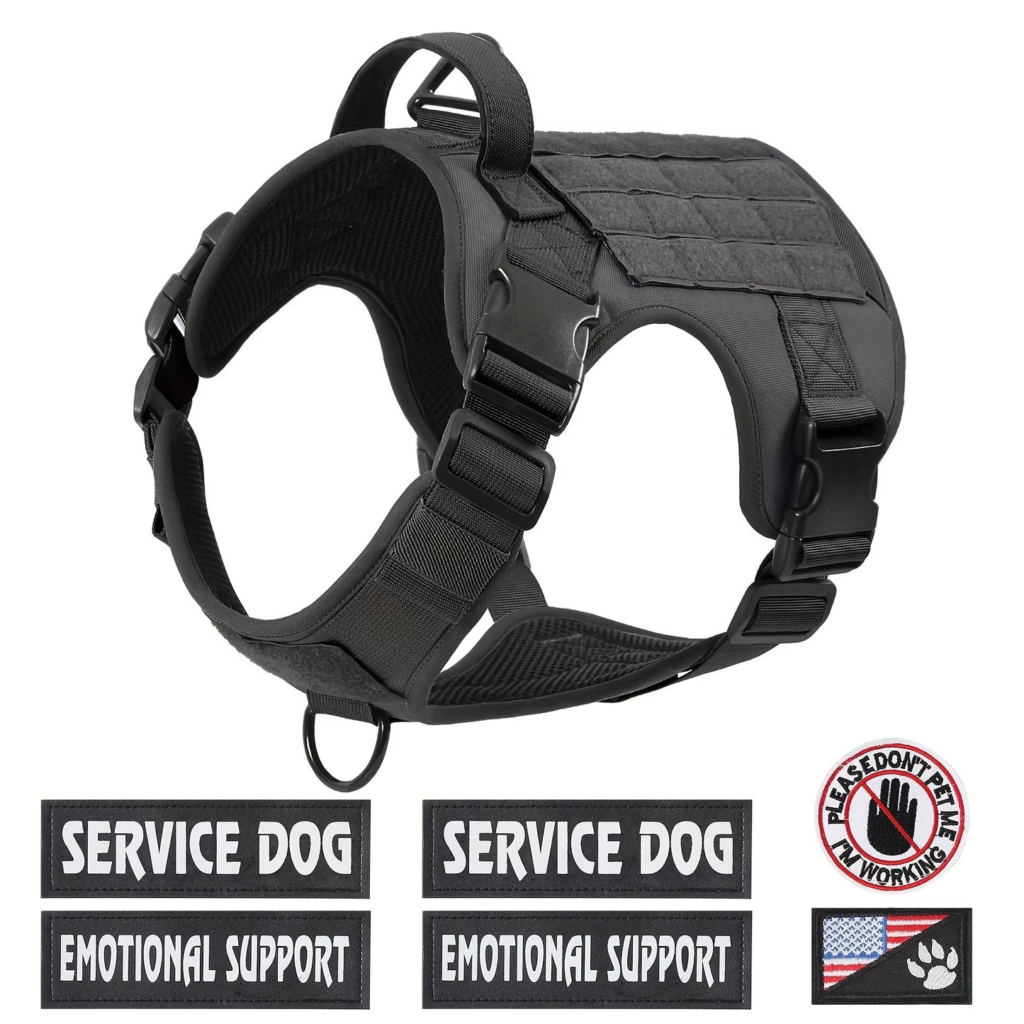 Tactical Pet Service Dog Harness Vest Adjustable Reflective Dog Harness Metal Buckle Hiking Training