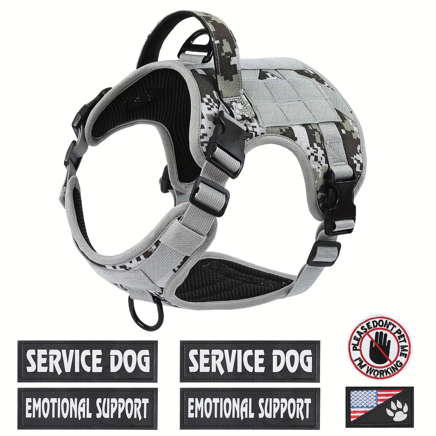 Tactical Pet Service Dog Harness Vest Adjustable Reflective Dog Harness Metal Buckle Hiking Training