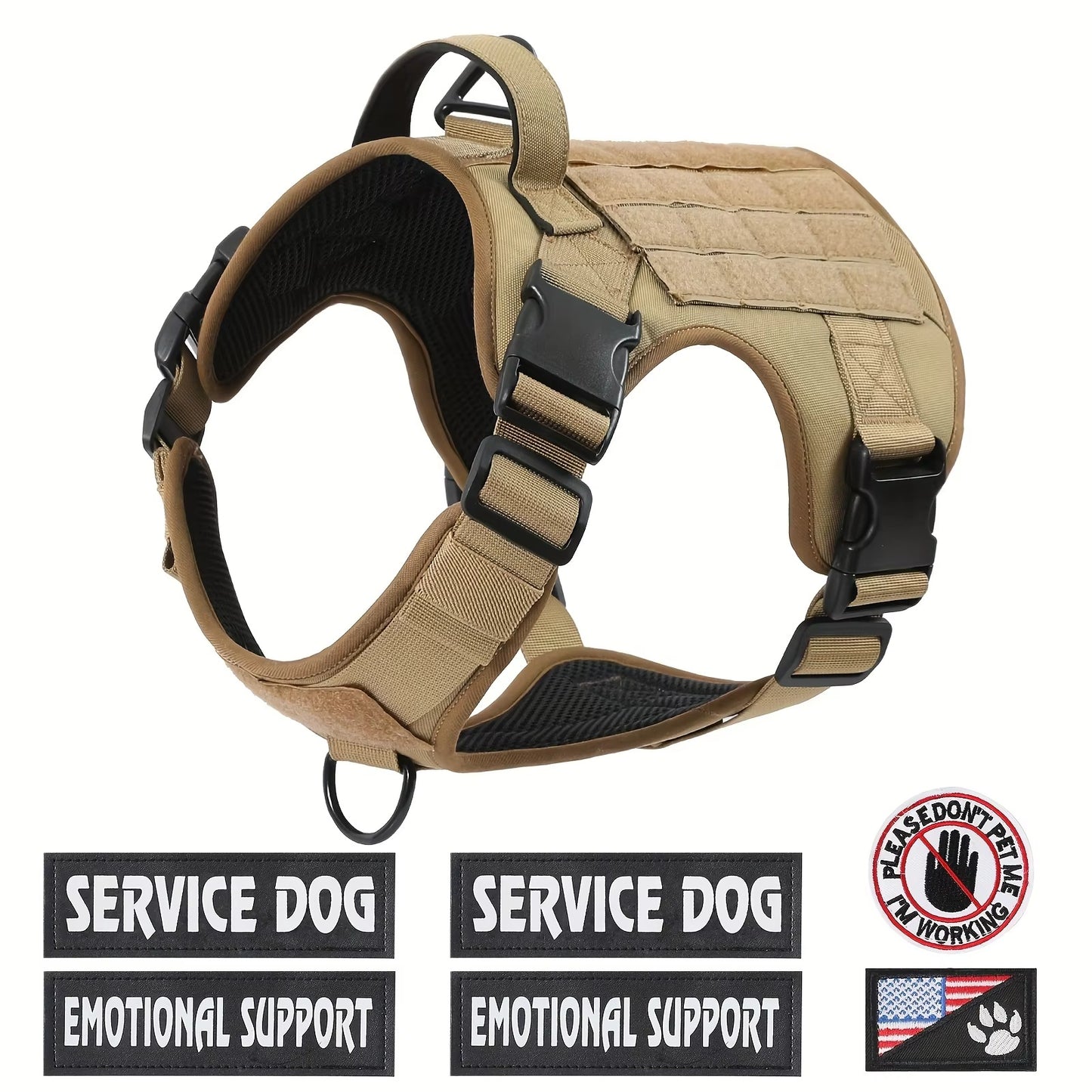 Tactical Pet Service Dog Harness Vest Adjustable Reflective Dog Harness Metal Buckle Hiking Training