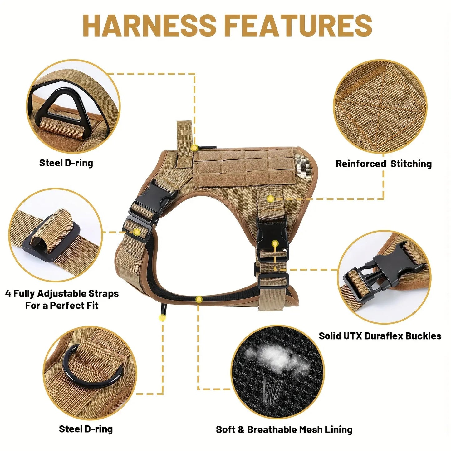 Tactical Pet Service Dog Harness Vest Adjustable Reflective Dog Harness Metal Buckle Hiking Training