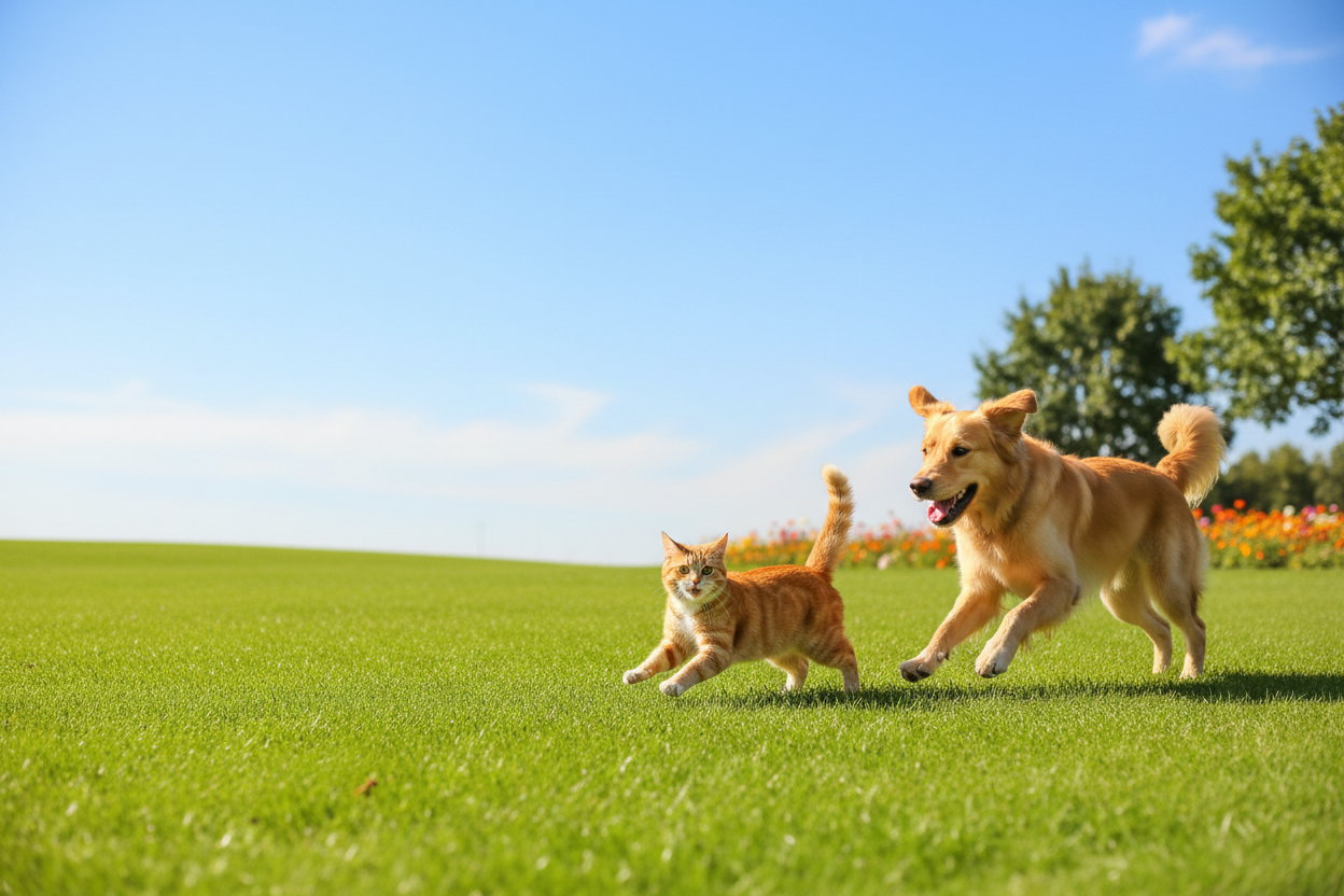 Dog chasing cat - right aligned